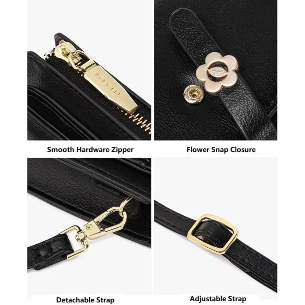 Leather Small Phone Wallet Purse Crossbody with Coin Bag for Women